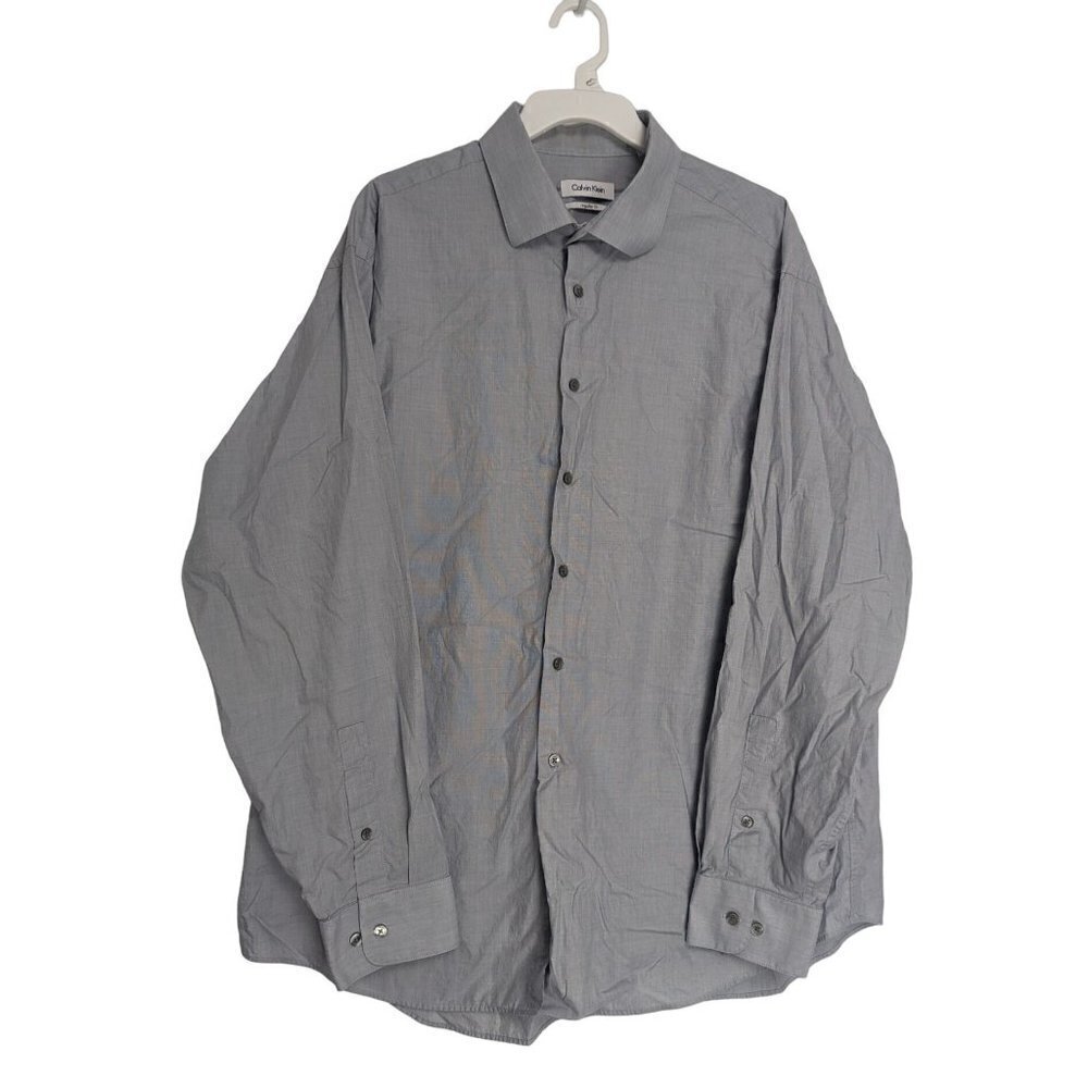 Calvin Klein Regular Fit Long Sleeve Grey Dress Shirt Cotton Men's 17.5- 34/35